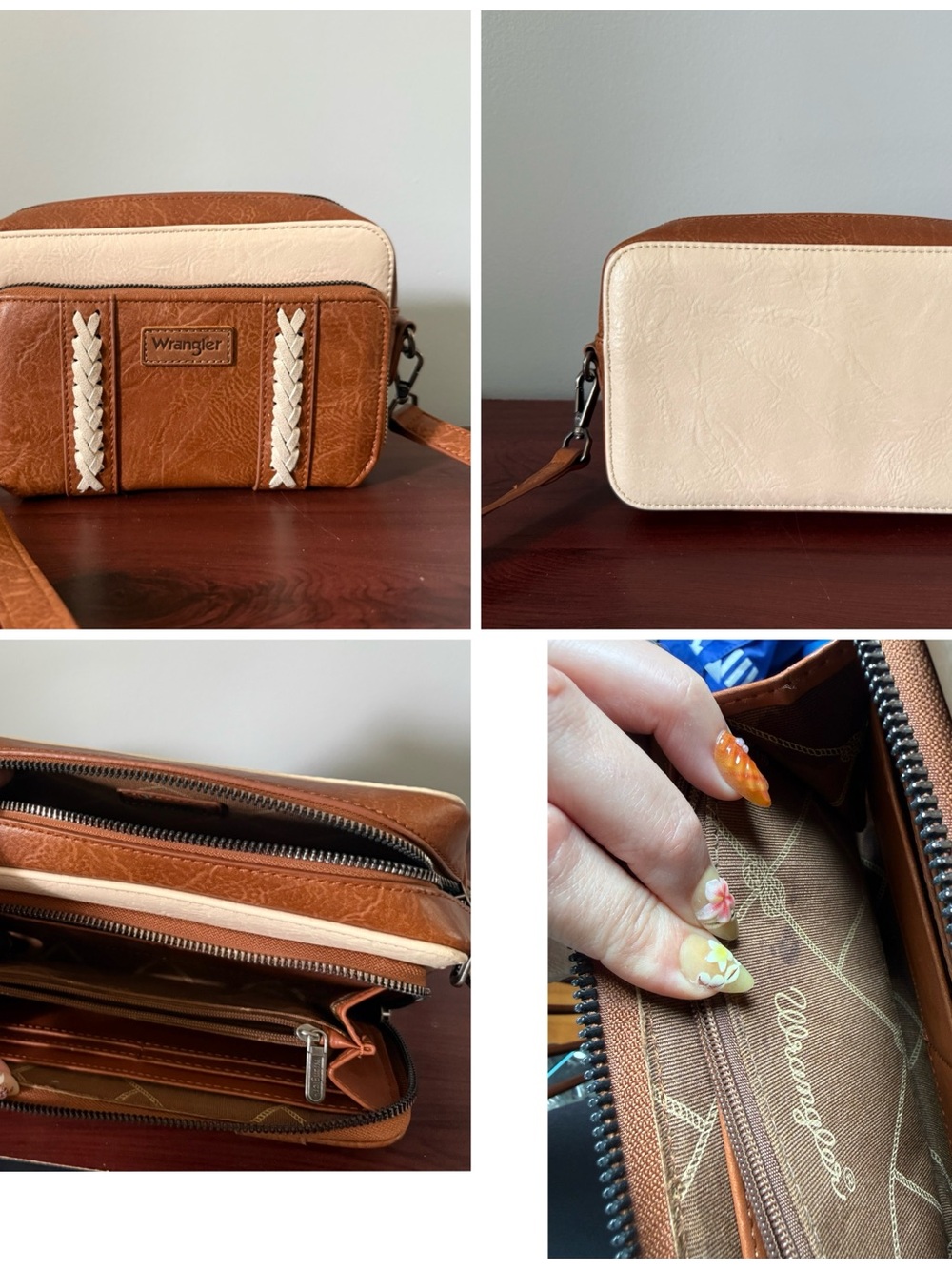 Wrangler Brown & Cream Braided Accent crossbody
